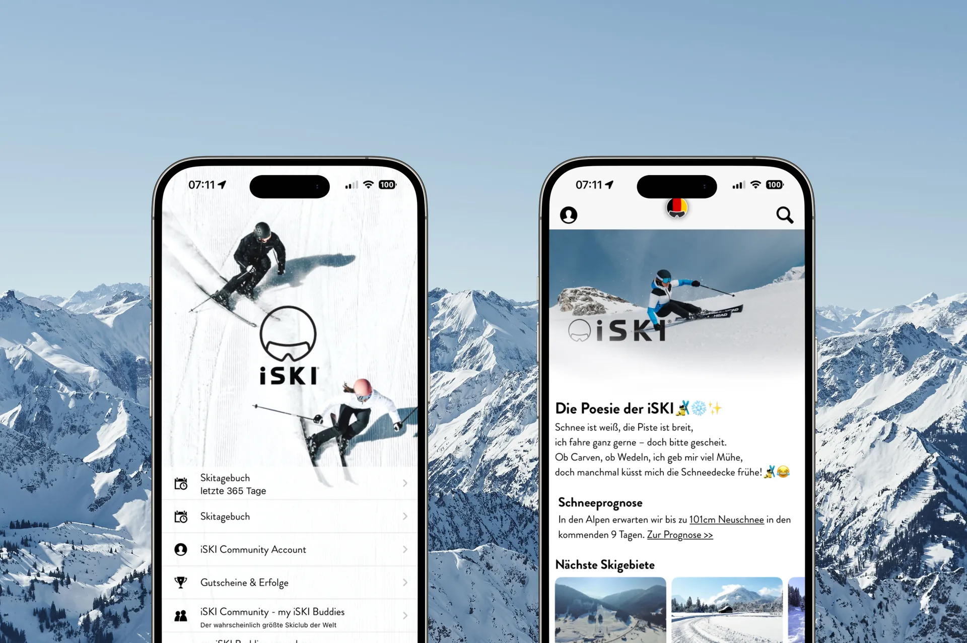 iSki App Startbildschirme iPhone 