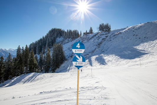 Ski slope marking blue Hörnerbahn