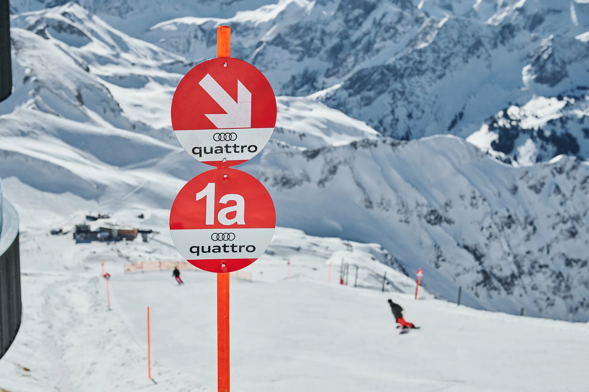 Ski slope marking Audi red Nebelhornbahn