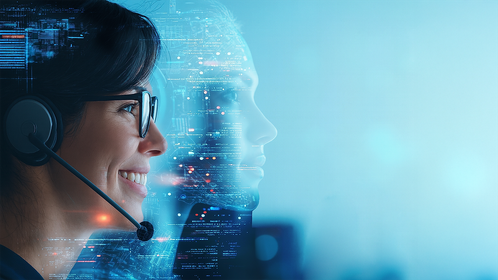 Voicebot für Bergbahnen - Frau mit Headset auf dem Kopf