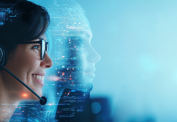 Voicebot für Bergbahnen - Frau mit Headset auf dem Kopf